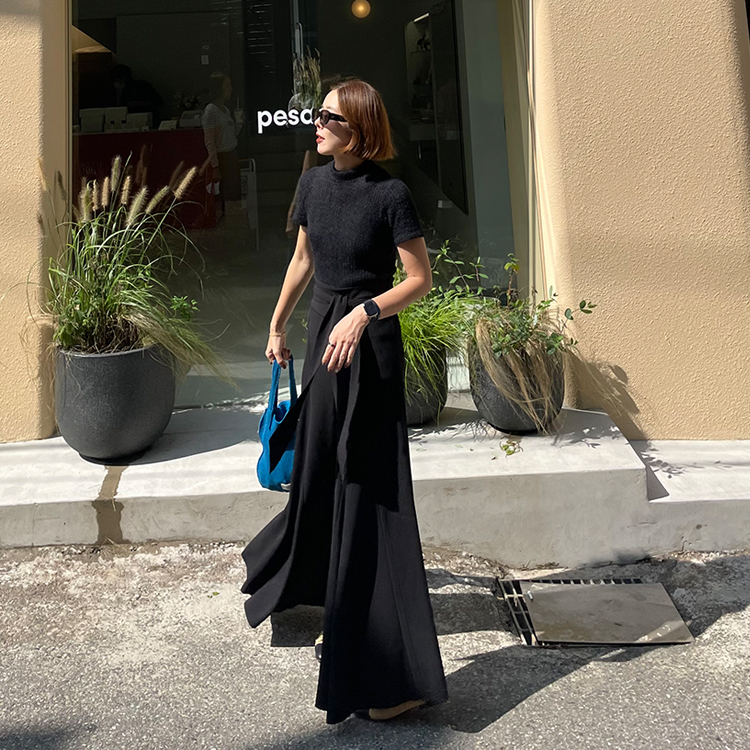 Bell wide PANTS - BEIGE, BLACK