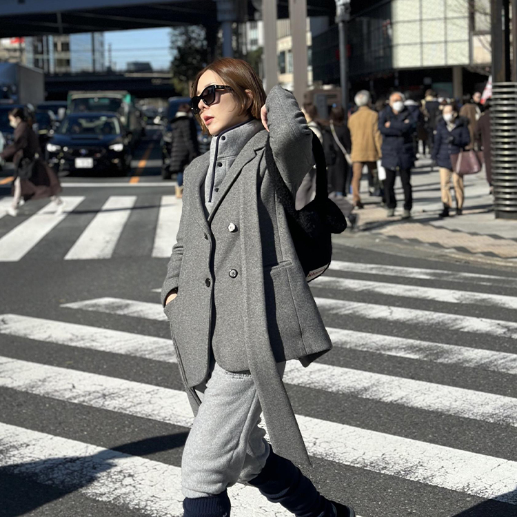 DOUBLE MUFFLE BELTED JAKET COAT - GRAY