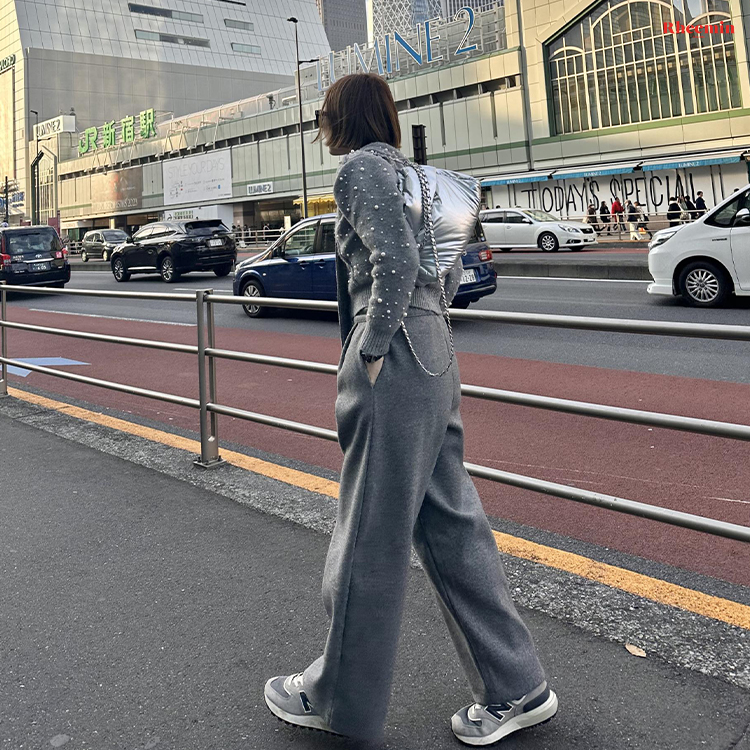 BANDING WIDE TUCK PANTS - GRAY