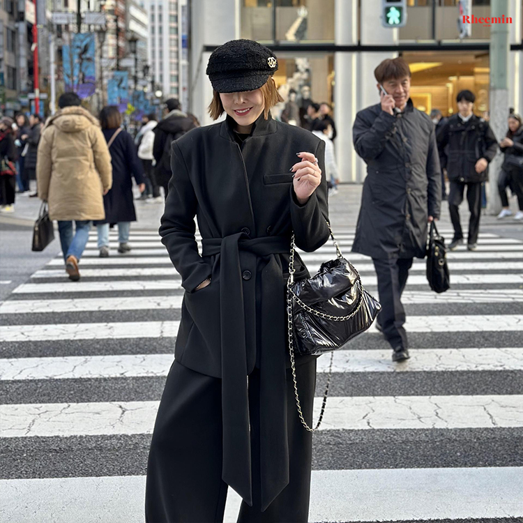 DOUBLE MUFFLE BELTED JAKET COAT - BLACK