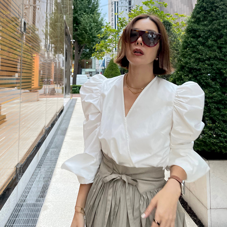 Puff Wrab blouse - WHITE, BLACK