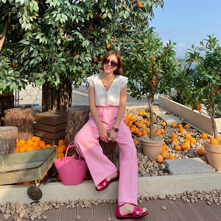 daily LiNEN TWEED PANTS - PINK, SKY BLUE