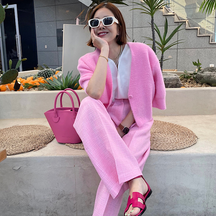 daily LiNEN TWEED PANTS - PINK, SKY BLUE