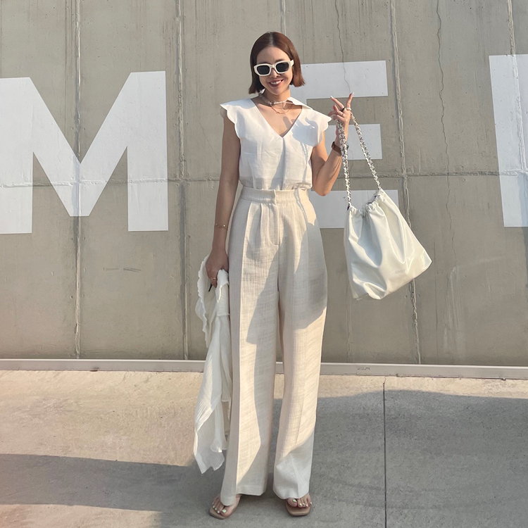 daily LiNEN TWEED PANTS - CREAM,BLACK