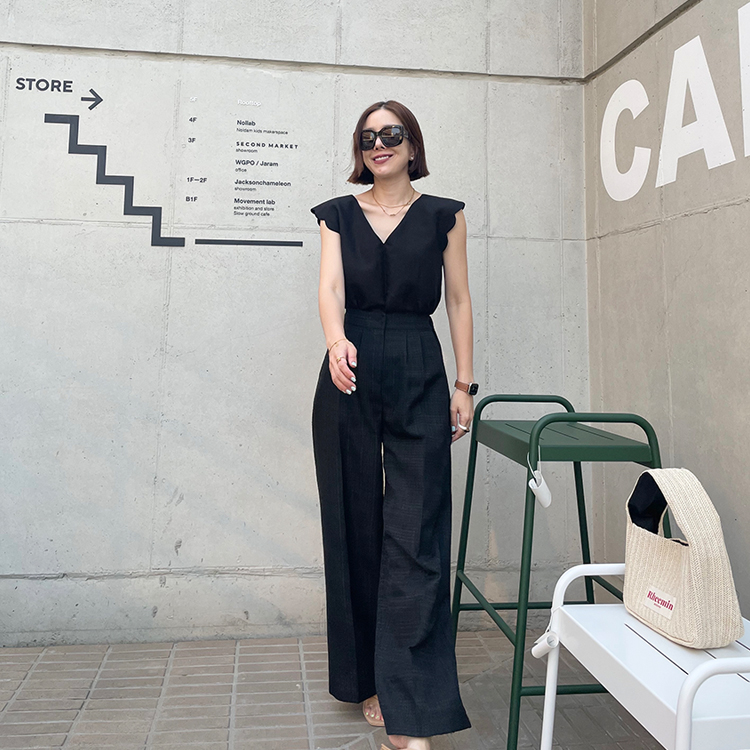 daily LiNEN TWEED PANTS - CREAM,BLACK