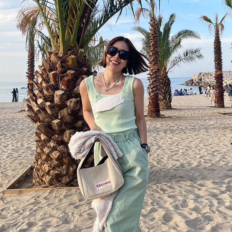 Waffle square Color top - 6 COLOR (PINK,BLUE,LIGHT MINT,BLACK,WHITE,GREEN)