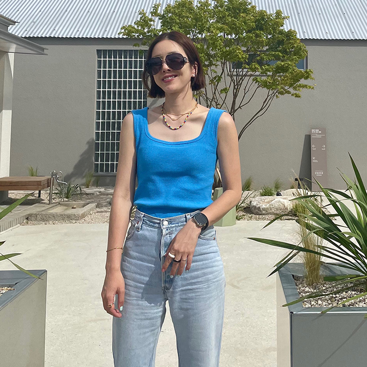 Waffle square Color top - 6 COLOR (PINK,BLUE,LIGHT MINT,BLACK,WHITE,GREEN)