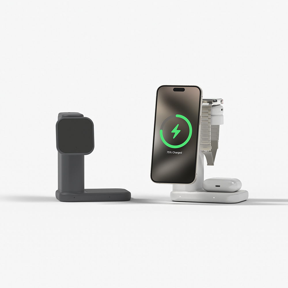 맥큐 3in1 맥세이프 고속 무선 충전기 QM4100 국내생산  - 솔리드그레이