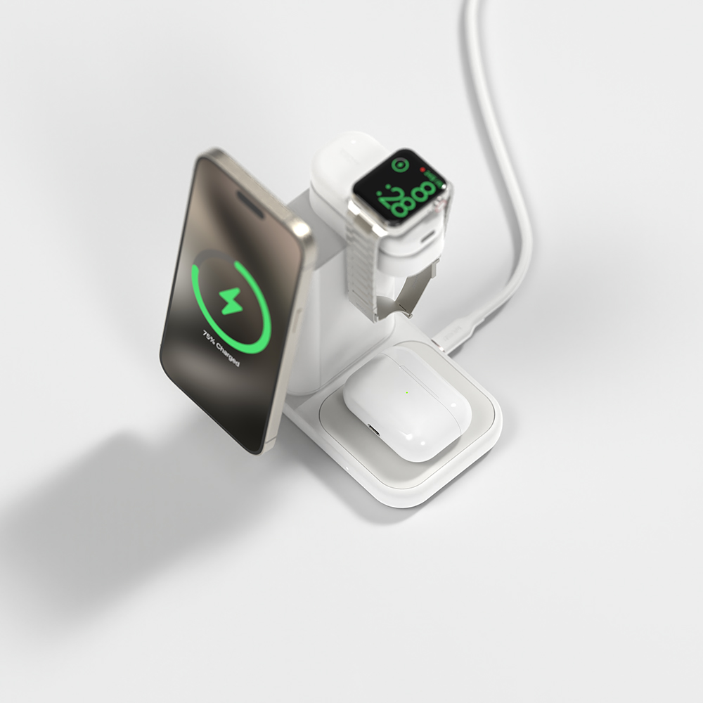 맥큐 3in1 맥세이프 고속 무선 충전기 QM4100 국내생산  - 소프트화이트