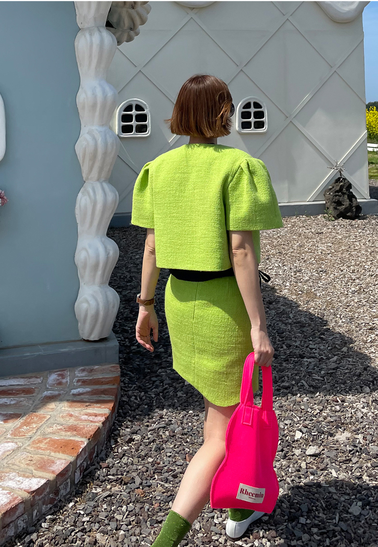 WAVE TWEED midi SKIRT - only LIME