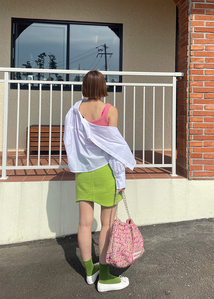 WAVE TWEED midi SKIRT - only LIME